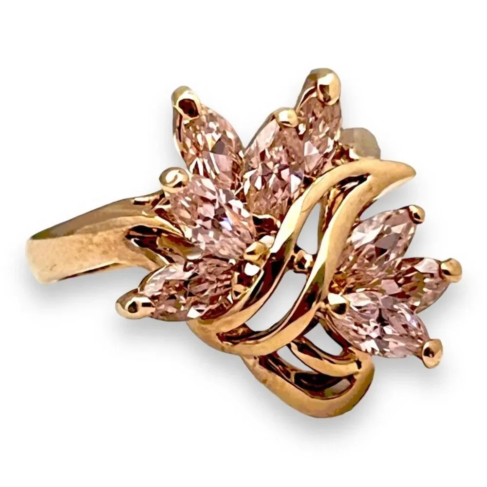 Vintage 1980s Pink CZ Cluster Ring Size 6 14KTGE Gold Plate - 14D